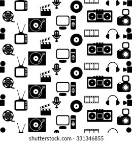 media seamless pattern with music and movie icons