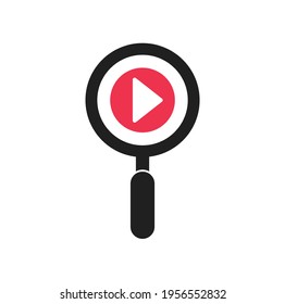 Media search play logo template. Magnifier with play symbol for search music logo design vector. play search button logo vector icon