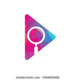 Media search play logo template. Magnifier with play symbol for search music logo design vector. play search button logo vector icon