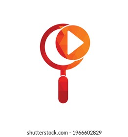 Plantilla del logotipo de la función de búsqueda de medios. Ampliador con símbolo de reproducción para el vector de diseño del logotipo de la música de búsqueda. icono del vector del logotipo del botón de búsqueda