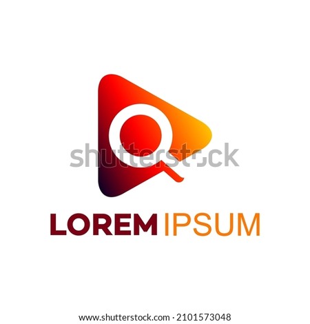 Media search play logo template. Magnifier with play symbol for search music logo design vector. play search button logo vector icon
