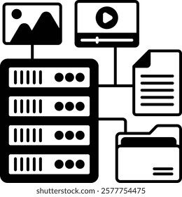 Media Server Rack vector icon design, Web hosting service Symbol, Computing machines Sign, Internet Application Management stock illustration, Spaces Object Storage concept