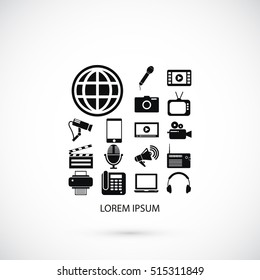 Media set icons, flat design best vector icon