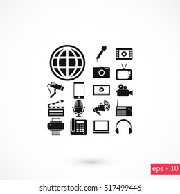 Media set icons, flat design best vector icon