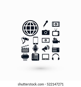 Media set icons, flat design best vector icon