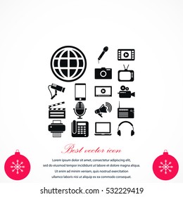 Media set icons, flat design best vector icon