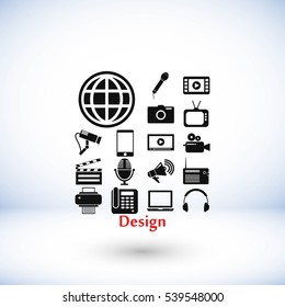 Media set icons, flat design best vector icon