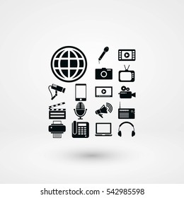 Media set icons, flat design best vector icon