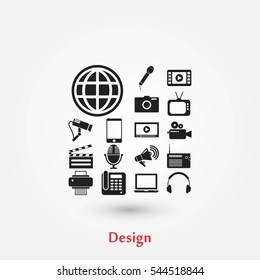 Media set icons, flat design best vector icon