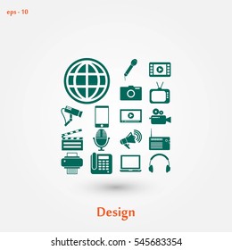 Media set icons, flat design best vector icon