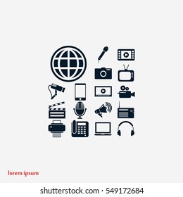 Media set icons, flat design best vector icon