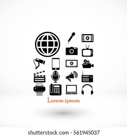 Media set icons, flat design best vector icon