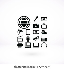 Media set icons, flat design best vector icon
