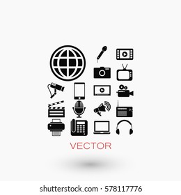 Media set icons, flat design best vector icon