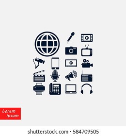 Media set icons, flat design best vector icon