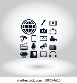 Media set icons, flat design best vector icon