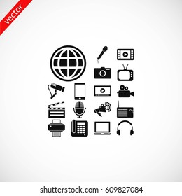 Media set icons, flat design best vector icon