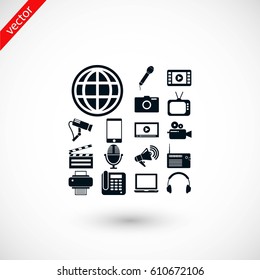 Media set icons, flat design best vector icon