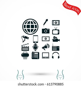 Media set icons, flat design best vector icon