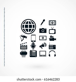 Media set icons, flat design best vector icon