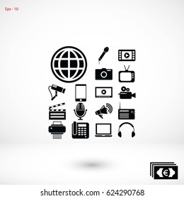 Media set icons, flat design best vector icon
