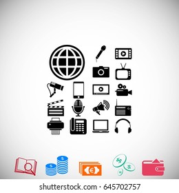 Media set icons, flat design best vector icon