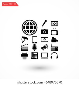 Media set icons, flat design best vector icon