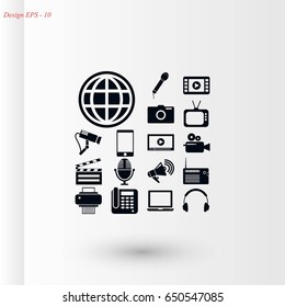 Media set icons, flat design best vector icon