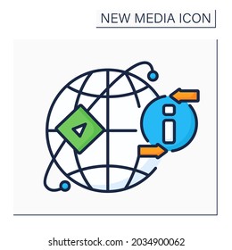 Media sharing networks color icon. Ability to upload photos, video, audio content. Global network. Share digital content for everyone. New media concept. Isolated vector illustration