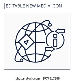 Media sharing networks line icon. Ability to upload photos, video, audio content. Global network. Share digital content for everyone. New media concept. Isolated vector illustration.Editable stroke