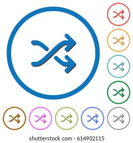 Media shuffle flat color vector icons with shadows in round outlines on white background