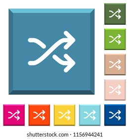 Media shuffle white icons on edged square buttons in various trendy colors