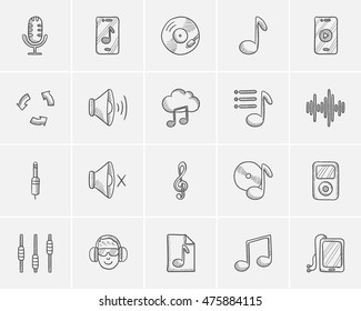 Media sketch icon set for web, mobile and infographics. Hand drawn media icon set. Media vector icon set. Media icon set isolated on white background.