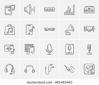 Media sketch icon set for web, mobile and infographics. Hand drawn media icon set. Media vector icon set. Media icon set isolated on white background.