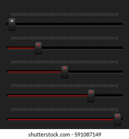 Media slider bar. Black and red user interface element. Vector 3d illustration