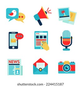 Media social communication network icon set isolated vector illustration