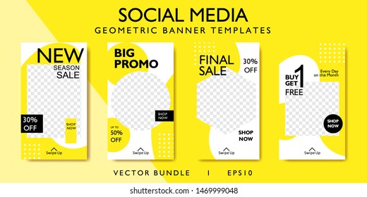 Media social stories banner template for promotion sale. Mobile digital poster flyer layout for story with geometric shapes. Web app banner frame vector set for product publication and special offer