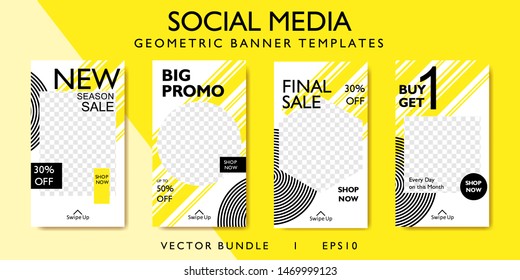 Media social story banner template for promotion sale. Mobile digital flyer poster layout for stories with geometric shapes. Web app banner frame vector set for special offer and product publication