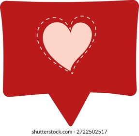 “Burbuja de discurso en redes sociales con corazón cosido, Ilustración vectorial plana”