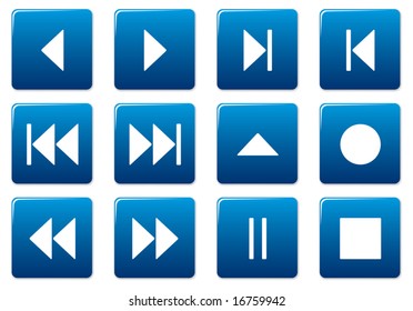 Media square icons set. Blue - white palette. Vector illustration.