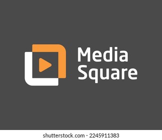 Media Square Play Button Video Player Audio Box Rectangle Simple Moderno Diseño de logotipo de vectores mínimos