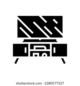 media stand living room glyph icon vector. media stand living room sign. isolated symbol illustration