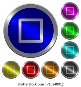 Media stop icons on round luminous coin-like color steel buttons