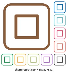 Media stop simple icons in color rounded square frames on white background