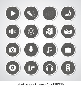 media symbol on gray background 