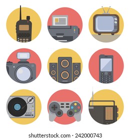Media technology flat icons. Set of round icons