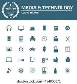 Media and technology icon set,vector