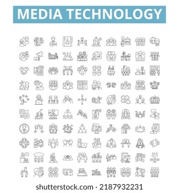 Media technology icons, line symbols, web signs, vector set, isolated illustration