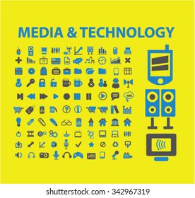 media, technology icons set, vector