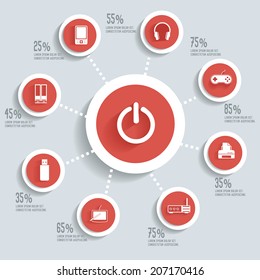 Media and technology info graphic design red version,clean vector